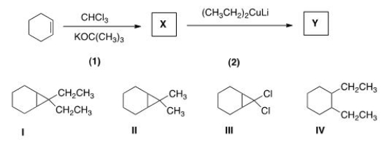 Identify the structure of the organic product Y formed in the following reaction sequence.   A) I B) II C) III D) IV
