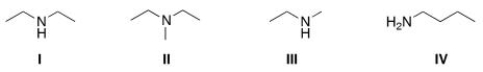 Which of the following amines are classified as tertiary (3°)  amines?   A) I B) II C) III D) IV