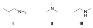 <sup> </sup>Arrange the following compounds in order of increasing boiling point, putting the compound with the least boiling point first.   A) I < II < III B) II < I < III C) I < III < II D) II < III < I
