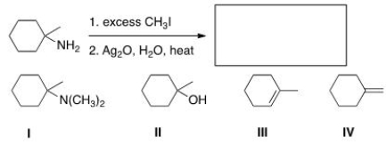Predict the major organic product of the following reaction.   A) I B) II C) III D) IV