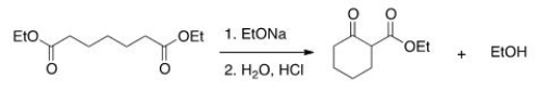 The following reaction is an example of what type of reaction?   A) Claisen condensation B) Mixed Aldol reaction C) Robinson annulation D) Dieckmann condensation