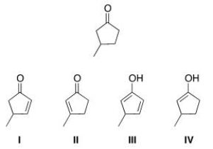 Which of the following is an enol form of the following compound?   A) I B) II C) III D) IV