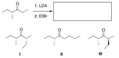 What is (are)  the product(s)  of the following reaction?   A) Only I B) Only II C) Only III D) Only I and III