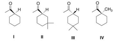 Which of the following compounds would undergo racemization in the presence of a base?   A) I B) II C) III D) IV