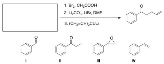What is the starting material required to accomplish the following transformation?   A) I B) II C) III D) IV