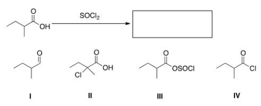 What is the product of the following reaction?   A) I B) II C) III D) IV