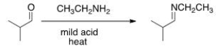 What needs to be done to make the following reaction go to starting materials?   A) Heat the reaction. B) Add aqueous acid. C) Add aqueous base. D) Add water.