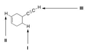 Consider the following molecule with protons labeled, I-III.Rank these protons in order of decreasing acidity, putting the most acidic first.   A) I > II > III B) I > III > II C) III > II > I D) III > I > II
