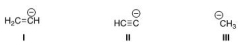Rank the following conjugate bases in order of decreasing basicity, putting the most basic first.   A) II > I > III B) I > II > III C) III > I > II D) III > II > I