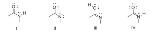 Consider the following structures I-IV.Which two species represent resonance structures?   A) I and II B) I and III C) I and IV D) II and IV