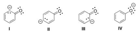 Which of the following structures is the major contributor to the resonance hybrid of the phenoxide anion?   A) I B) II C) III D) IV