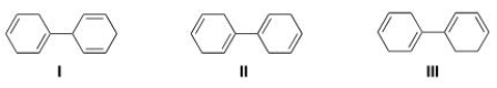 Rank the following compounds in order of increasing stability, putting the least stable first.   A) I< II < III B) III < II < I C) II < I < III D) III < I < II