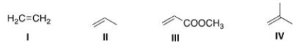 Which of the following compounds is the least reactive dienophile in a Diels-Alder reaction?   A) I B) II C) III D) IV