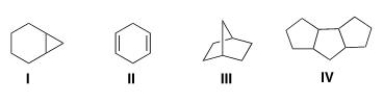 Which of the following is an example of a bridged bicyclic system?   A) I B) II C) III D) IV