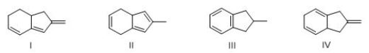Which triene has the largest heat of hydrogenation?   A) I B) II C) III D) IV