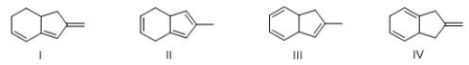 Which triene has the smallest heat of hydrogenation?   A) I B) II C) III D) IV
