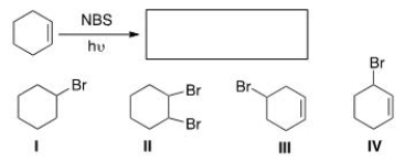 What is the product of the following reaction?   A) I B) II C) III D) IV