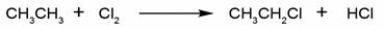 <sup> </sup>A possible reaction of ethane with chlorine is shown below.This reaction could conceivably occur by the following chain mechanisms [1], [2], and [3].Determine DH for step [1].     Bond dissociation energies (kcal/mol) :   A) -5 kcal/mol B) +58 kcal/mol C) -28 kcal/mol D) None of the choices are correct.