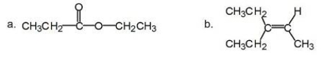 How many different kinds of protons are present in each of the following compounds?   A) a: 5; b: 6 B) a: 5; b: 5 C) a: 4; b: 6 D) a: 4; b: 5