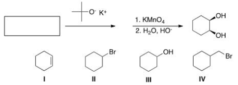 What is the starting material in the following sequence of reactions?   A) I B) II C) III D) IV