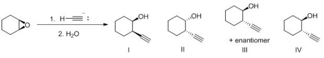 What is the major product of the following reaction?   A) I B) II C) III D) IV