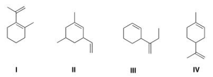 Which of the following is a terpene?   A) I B) II C) III D) IV