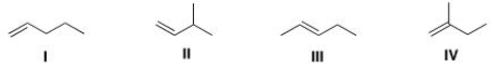 Which of the following alkenes reacts fastest with HCl?   A) I B) II C) III D) IV