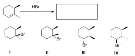 Predict the major product(s)  of the following reaction.   A) Only I and II B) Only II and III C) Only III and IV D) Only I and IV
