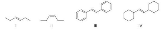 Which alkene reacts fastest with HBr?   A) I B) II C) III D) IV