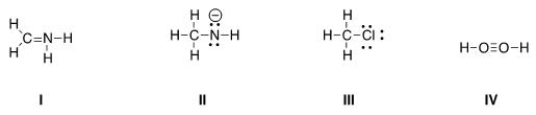Which of the following Lewis structures is correct?   A) I, II B) I, III C) II, III D) III, IV