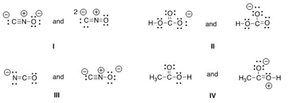 Which of the following pair does not represent resonance structures?   A) I B) II C) III D) IV