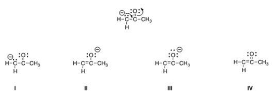 Follow the curved arrows to draw the second resonance structure for the ion below.   A) I B) II C) III D) IV