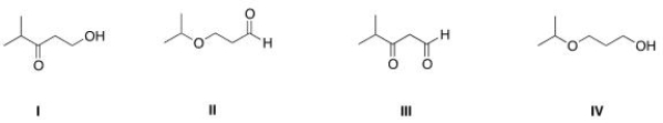 Which of the following is the appropriate conversion of (CH<sub>3</sub>) <sub>2</sub>CHOCH<sub>2</sub>CH<sub>2</sub>CH<sub>2</sub>OH to a skeletal structure?   A) I B) II C) III D) IV