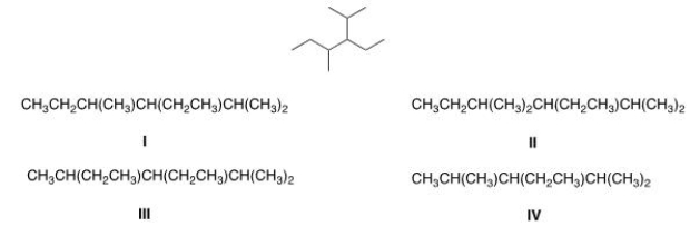 Convert the following skeletal structure to a condensed structure.   A) I B) II C) III D) IV