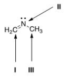 What is the hybridization for each of the indicated atoms in the following compound?   A) I = sp<sup>2</sup>; II = sp<sup>2</sup>; III = sp<sup>2</sup>. B) I = sp<sup>2</sup>; II = sp<sup>3</sup>; III = sp<sup>3</sup>. C) I = sp; II = sp<sup>2</sup>; III = sp<sup>3</sup>. D) I = sp<sup>2</sup>; II = sp<sup>2</sup>; III = sp<sup>3</sup>.