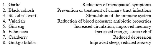 Match the following popular herbal remedies with their purported effects below.