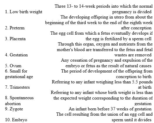 Match the following terms with the descriptions below.  