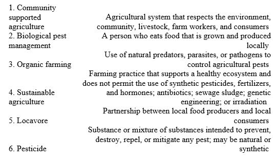 Match the following terms with the descriptions below.  