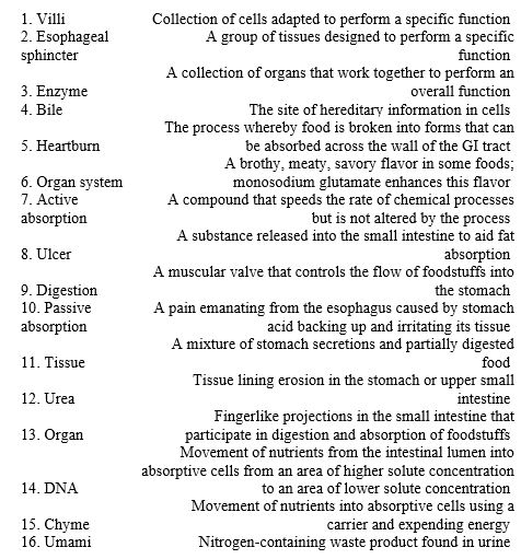 Match the following with the descriptions below   