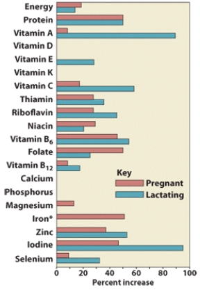 For which nutrients is there no increase in need for either pregnant or lactating women?   