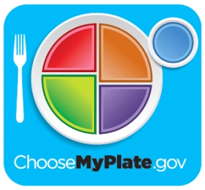 Identify the food group represented by each colored portion on MyPlate.List two foods to increase and two to reduce.   