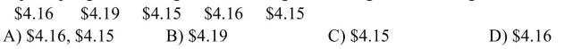 The price per gallon for regular unleaded gas for five gas stations is given. Find the mode.  