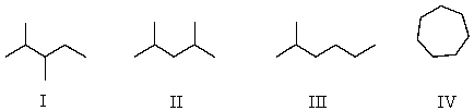 Which of the following structures represent compounds that are constitutional isomers of each other?   A)  I and II B)  I and III C)  I,II,and III D)  I,II,III,and IV E)  II and III