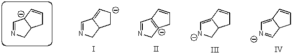 Which of the following species is/are a resonance form(s) of the species in the box?   A)  I and II B)  I and III C)  III and IV D)  III E)  More than two of them are correct resonance forms.