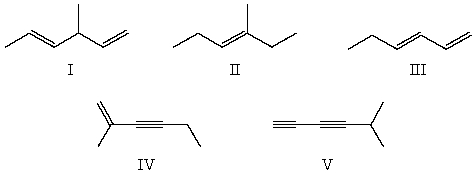 Which molecule has the shortest carbon-carbon single bond?   A)  I B)  II C)  III D)  IV E)  V