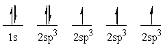 The following electron configuration represents _______   A)  the ground state of boron. B)  the sp<sup>3</sup> hybridized state of carbon. C)  the sp<sup>3</sup> hybridized state of nitrogen. D)  the ground state of carbon. E)  an excited state of carbon.