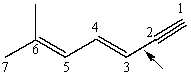 Identify the atomic orbitals involved in the C-2---C-3 sigma bond (indicated by an arrow) in the following molecule:   A)  sp<sup>2</sup>,sp<sup>2</sup> B)  sp<sup>2</sup>,sp C)  sp<sup>2</sup>,sp<sup>3</sup> D)  sp<sup>3</sup>,sp<sup>2</sup> E)  sp,sp<sup>2</sup>