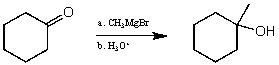 For the following reaction sequence (it is not necessary to understand the chemistry) what significant change(s) would be expected by IR (ignoring C-H absorptions) ?   A)  A peak around 1710 cm<sup>-1</sup> would disappear and a new peak around 3300-3500 cm<sup>-1</sup> would appear. B)  A peak around 1710 cm<sup>-1</sup> would appear and a new peak around 1650 cm<sup>-1</sup> would disappear. C)  A peak around 2150 cm<sup>-1</sup> would disappear and a new peak around 3300-3500 cm<sup>-1</sup> would appear. D)  No change would be observed. E)  None of these