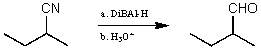For the following reaction sequence (it is not necessary to understand the chemistry) what significant change(s) would be expected by IR (ignoring C-H absorptions) ?   A)  A peak around 2250 cm<sup>-1</sup> would disappear and nothing new would appear. B)  A peak around 1720 cm<sup>-1</sup> would appear and a new peak around 3300 cm<sup>-1</sup> would disappear. C)  A peak around 2250 cm<sup>-1</sup> would disappear and new peak around 1720 cm<sup>-1</sup> would appear. D)  A peak around 2250 cm<sup>-1</sup> would disappear and new peak around 3300 cm<sup>-1</sup> would appear. E)  No change would be observed.