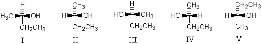 Which of the following represent (R) -2-butanol?   A)  III and V B)  I,III,IV and V C)  I,IV and V D)  I and III E)  I,II,IV and V